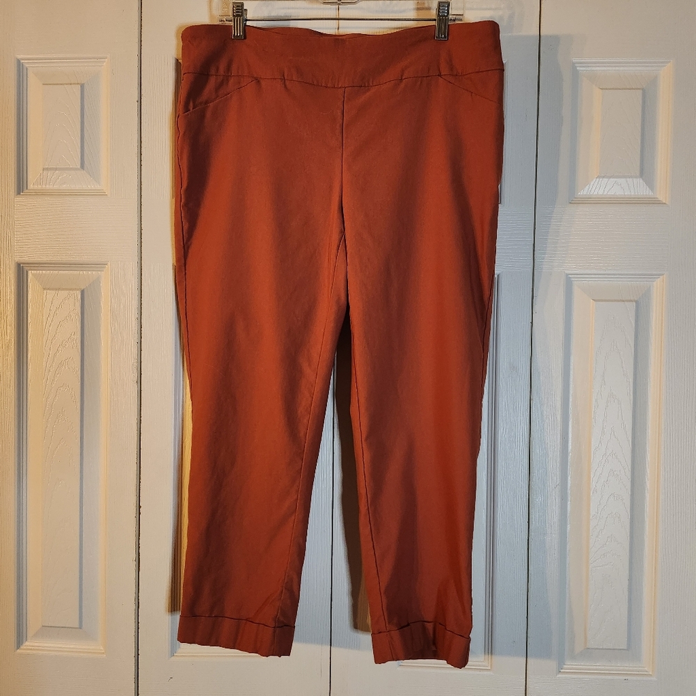 Tribal Orange Pull On Pant Cuffed Cropped Tummy Control Size 18W